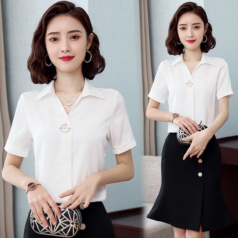 Áo chiffon tay ngắn cổ chữ V dáng rộng thời trang mùa hè dành cho phụ nữ trung niên