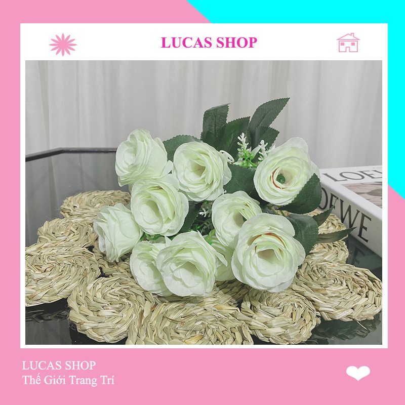 Hoa Giả- Cụm Hoa Hồng Tuyết 12 Nhánh Decor Nhà Cửa, văn Phòng Siêu Xinh