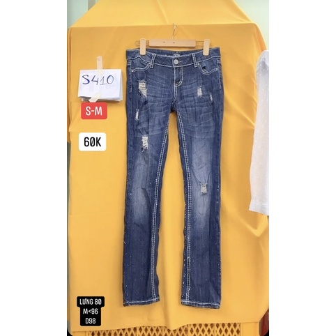 quần jean chỉ nổi chân quần vẩy sơn size S-M.S410