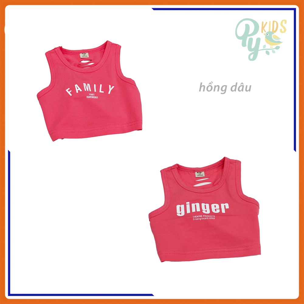 Áo croptop/ áo sát nách hở rốn bé gái từ 15-22kg, in chữ hở lưng mẫu mới 2021
