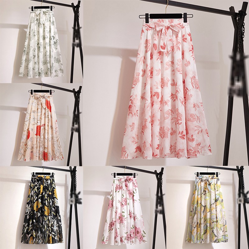 Chân Váy Voan Hoa Lưng Cao Thời Trang Bohemian Xinh Xắn