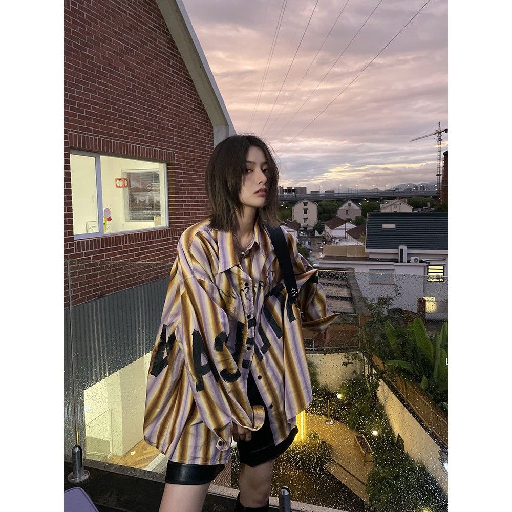 Áo Sơ Mi 100% Cotton Dáng Dài Họa Tiết Kẻ Sọc Phong Cách Retro Thời Trang Xuân Hè Dành Cho Nữ