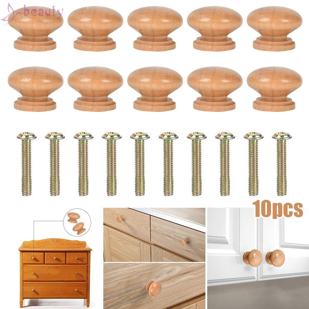 Knobs 10pcs Cabinet Decor Door Pull Handle Round With Screw Wooden