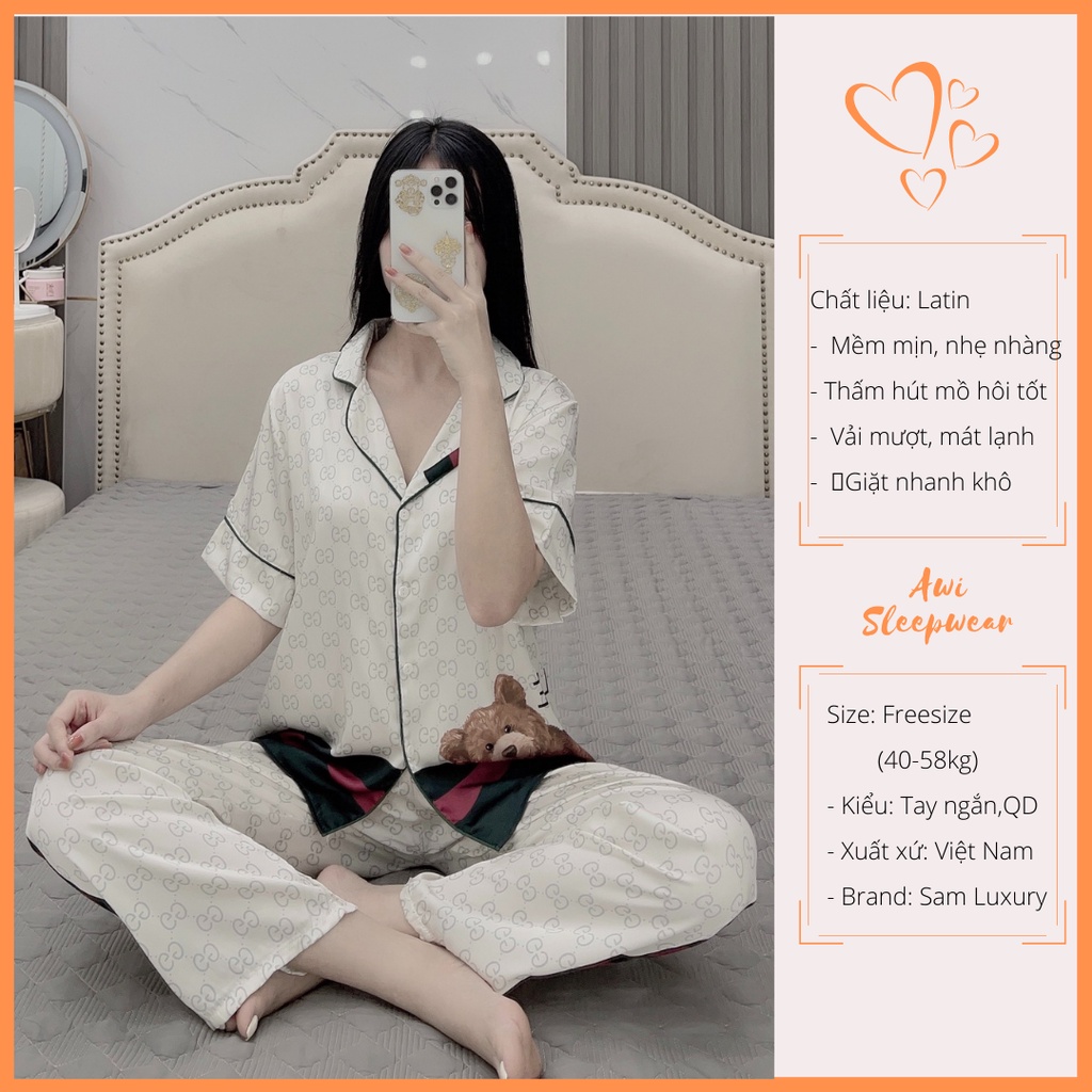 Bộ Pyjama Tay Ngắn Quần Dài Lụa Latin Hoạ Tiết Sang Chảnh Sam Luxury - AwiSleepwear | BigBuy360 - bigbuy360.vn