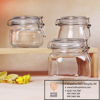 HŨ THỦY TINH ĐỰNG GIA VỊ CÀI KÍN BẰNG KIỀNG INOX 14OOML