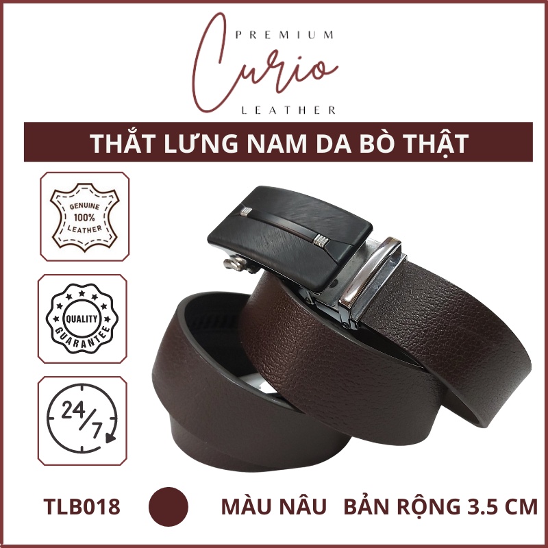 Dây Nịt Nam Da Bò Thật Nguyên Miếng Khóa Tăng Màu Nâu, Dây Lưng Thời Trang TLB018 - Curio Leather