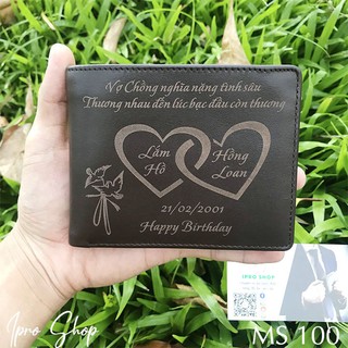 [Siêu rẻ] Ví Da Nam Da Bò Thật - Ví Nam Đẹp Khắc Tên Theo Yêu Cầu - Màu Nâu