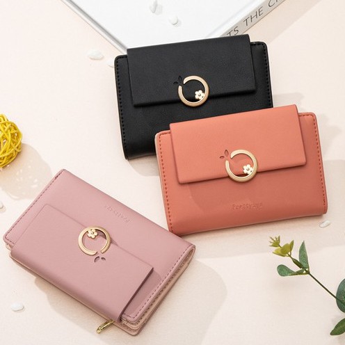 [Ảnh thật] Ví Ngắn Khóa Tròn Hoa Vàng Cho Nữ Cầm Tay ERASHOP 078368 - Đựng Tiền/ Thẻ Đơn Giản, Vải Da Xịn, Siêu Rẻ Đẹp