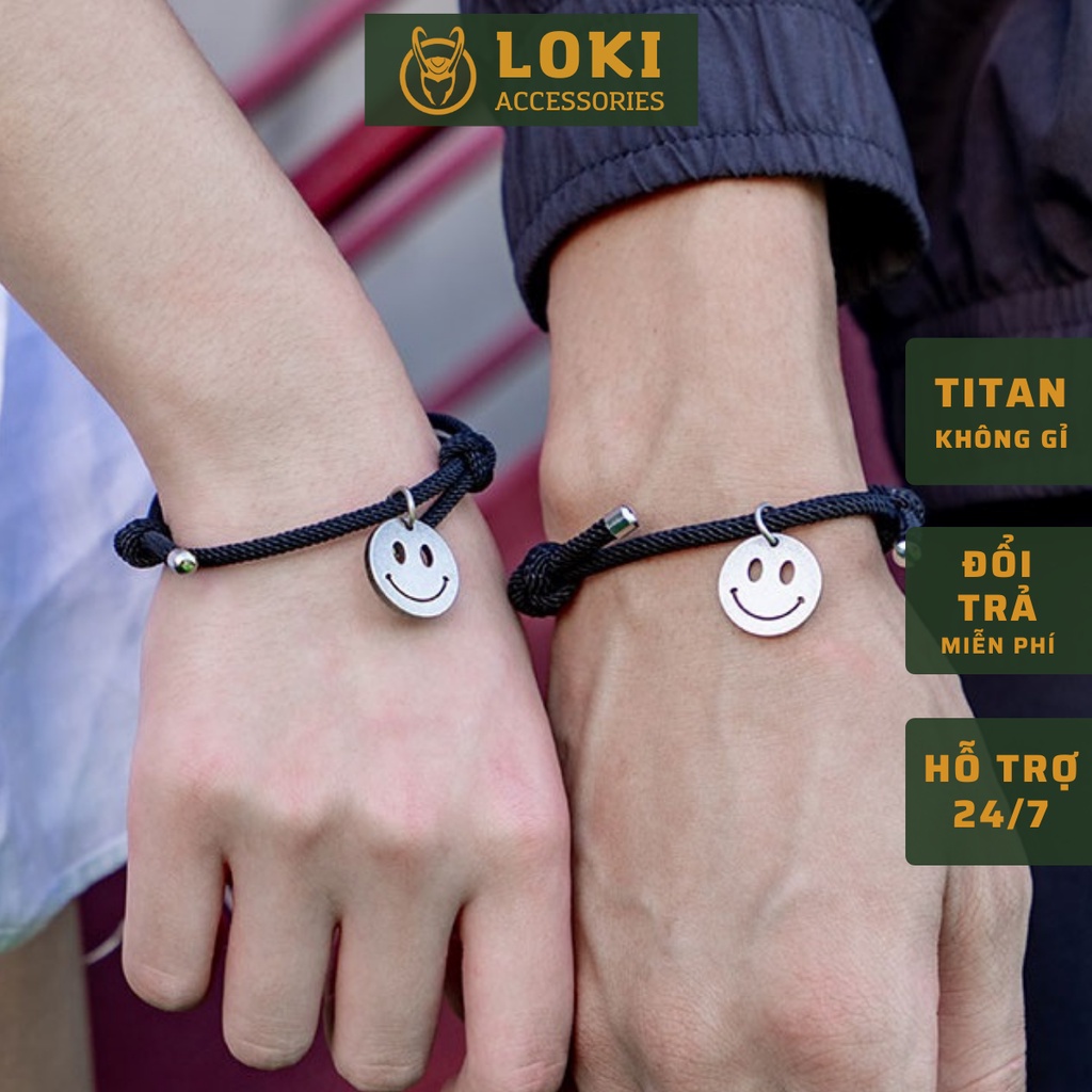 Vòng Đôi Nam Châm Smile Loki Accessories Hai Lớp Chất Liệu Vải - Lắc Tay Cặp Đôi Hàn Quốc - Nam Châm Smile (1 đôi)