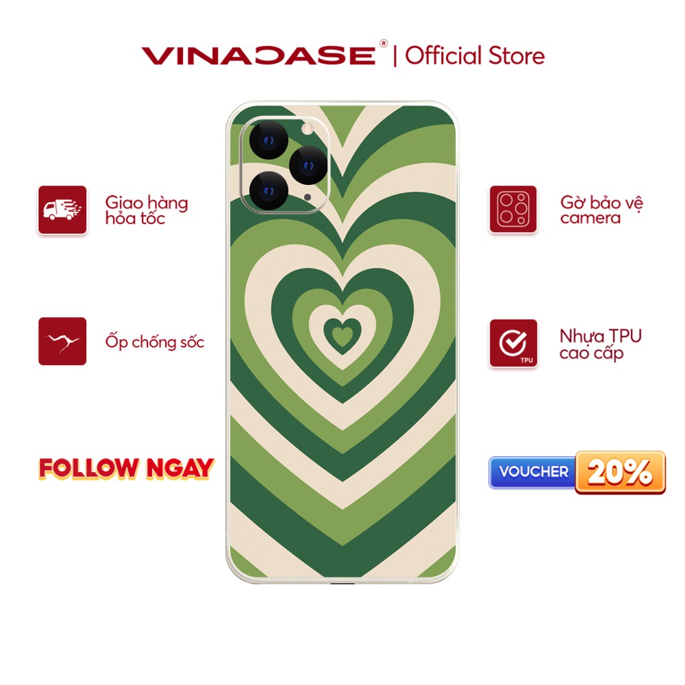 Ốp lưng Vina Case Iphone 6S/6 Plus/7G/8G/X/Xs/11/12/....Silicone TPU dẻo viền vuông bảo vệ camera hình Trái tim