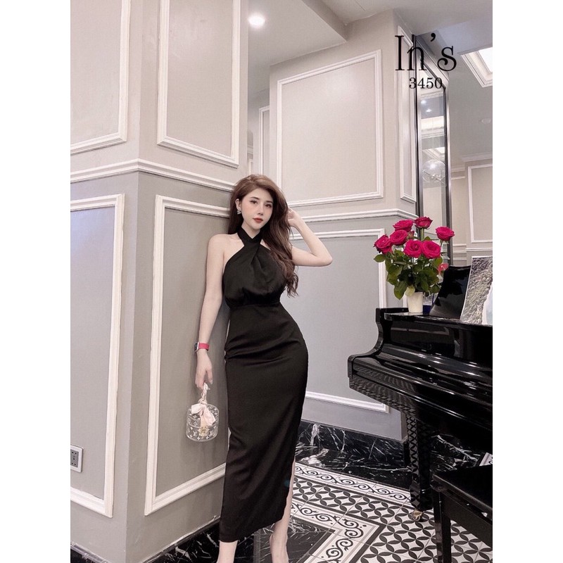 Váy lụa body cổ yếm