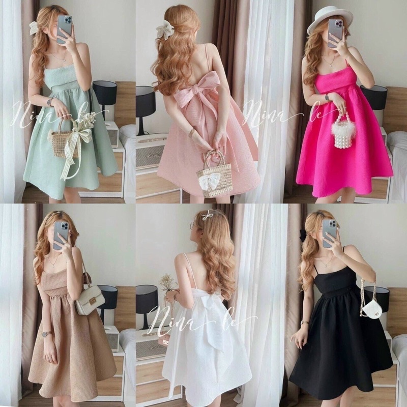 Đầm Babydoll 2 Dây Nơ Bigsize 50kg Đến 100kg (M/L/XL/XXL)(Đầm Tết)