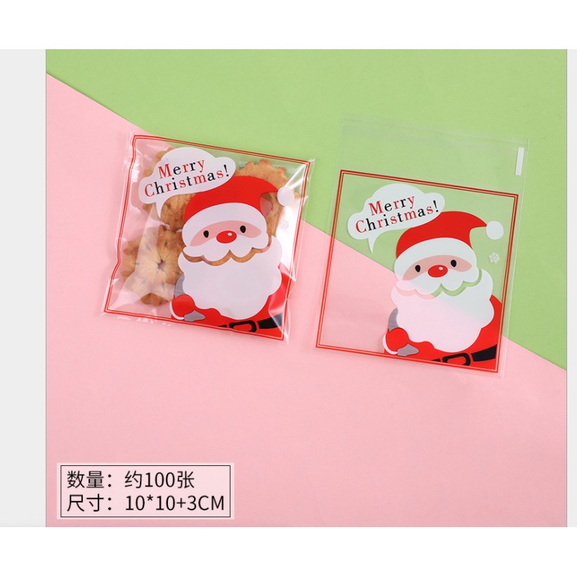 Set 10, 20, 50 túi đựng bánh cookie, quà tặng ông già Noel đỏ Xmas 10 x 10 cm