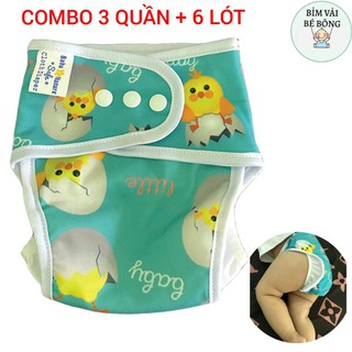 [3 VỎ+6 LÓT] Combo 3 Bộ Bỉm vải Babu Nature chống hăm, SIZE M 3-12kg, SIZE L 10-20kg