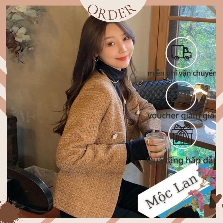 (MộcLan ORDER)Áo dạ tweed màu nâu tây cực xinh phong cách sang chảnh | BigBuy360 - bigbuy360.vn