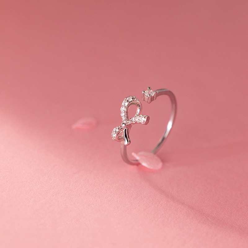 Empty Bow Open Adjustable Korean Style Ring Zircon Inlaid Cold Point Bracelet Women Sweet Accessories Gifts