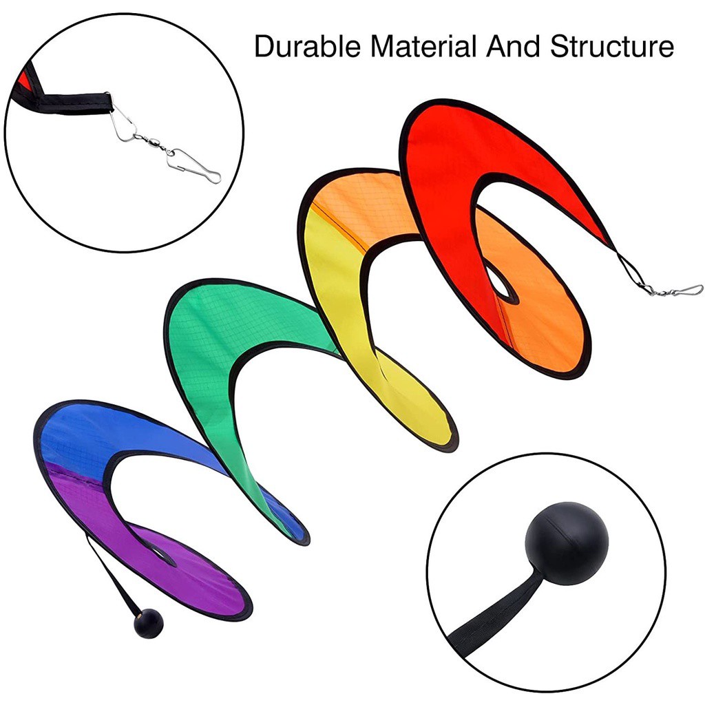 LUCKY 57 inches Foldable Rainbow Curlie 3D Wind Twister Wind Spinner Yard Art Colorful Hanging Wind Chime Indoor Decorations Outdoor Decor Bird Scarer