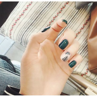 Bộ 24 móng tay giả xanh hình lá (kèm keo)