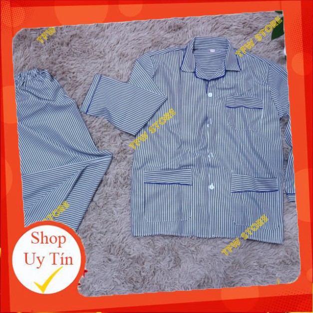 Bộ pijama nam trung niên vải kate kẻ sọc (pyjama, dài tay), quần áo mặc nhà, bộ ngủ cho ông, cho bố - Hàng VN