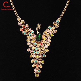 Dây chuyền mặt đuôi công đính đá pha lê nhiều màu phong cách Bohemian