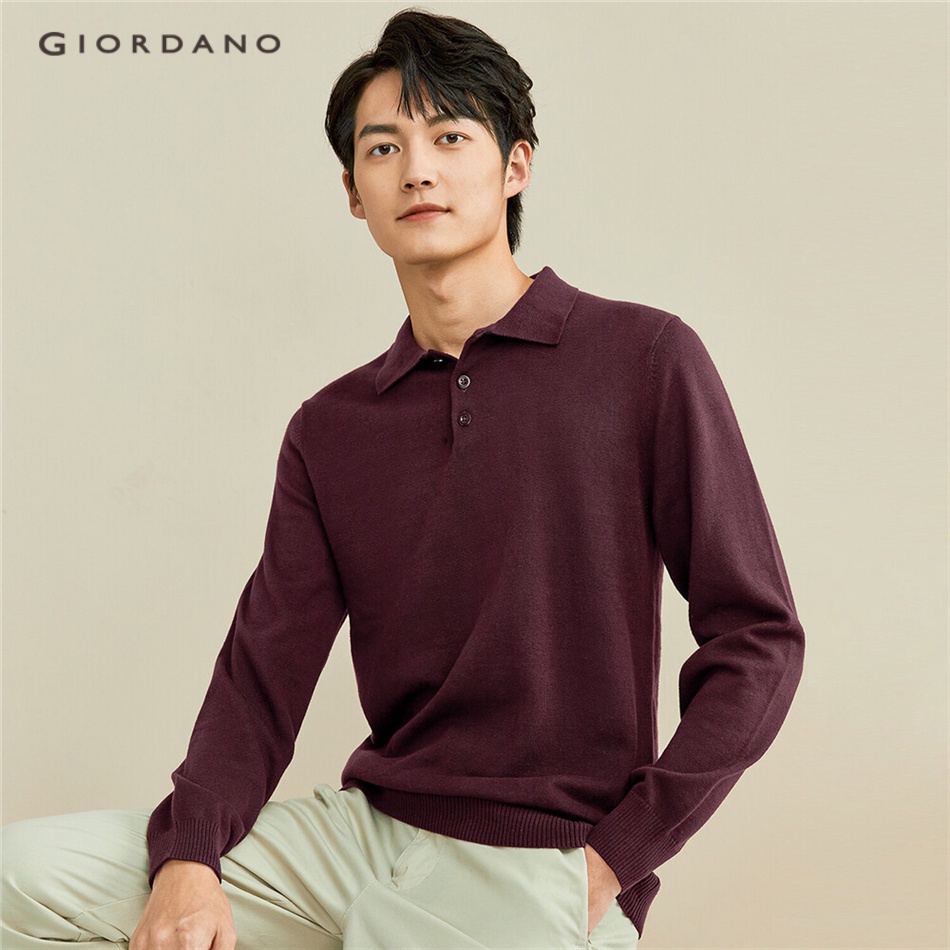 Áo thun polo Giordano 18051605 dệt kim dài tay màu trơn | BigBuy360 - bigbuy360.vn