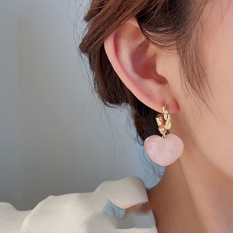 Khuyên Tai Bạc Sterling Hình Trái Tim Màu Hồng 2022 Cho Nữ