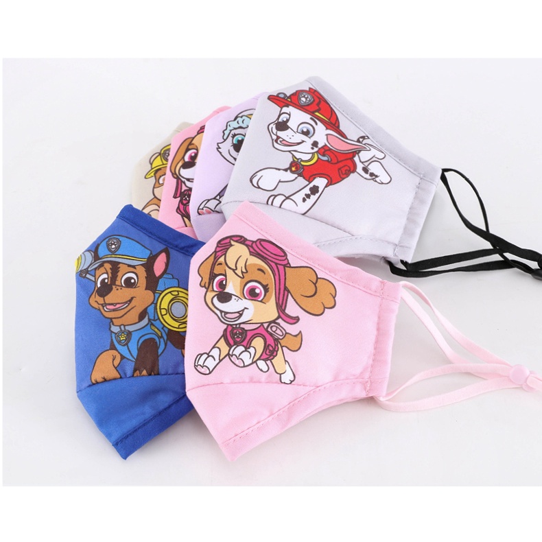 Khẩu trang vải trẻ em nam & nữ 3 lớp cao cấp，bé gái PAW Patrol，Khẩu trang vải Elsa 3 lớp, dây rút điều chỉnh độ rộng