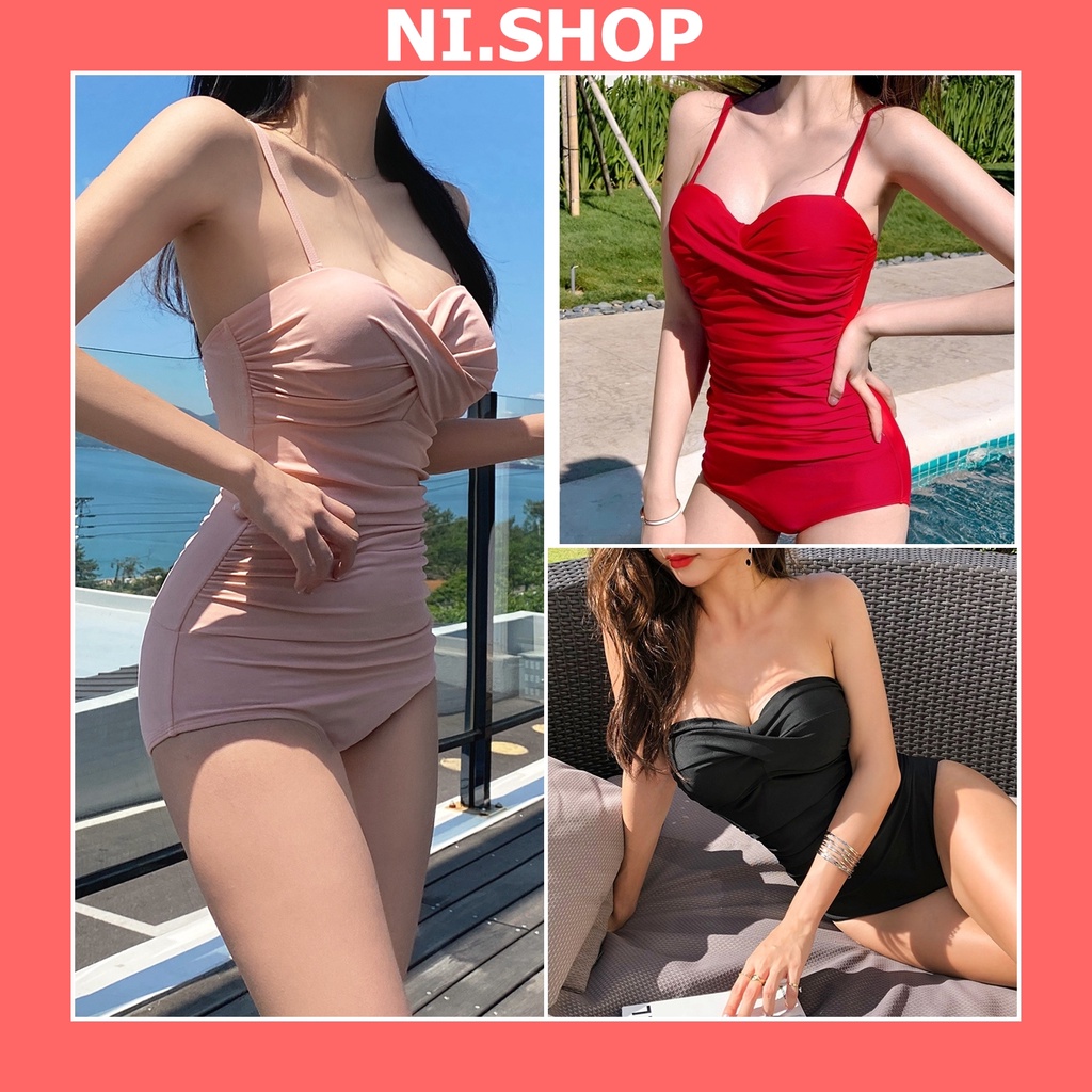 Bikini nữ dáng liền xoắn ngực thân áo xếp li giấu bụng G09