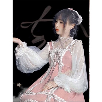 Giảm Giá Bán Chạy~Áo Sơ Mi lolita Bằng Lụa Voan Màu Bạc Dễ Phối Đồ Phong Cách lolita