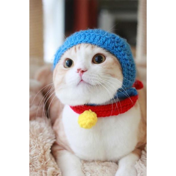 Nón len ĐÔRÊMON handmade cho PET chó, mèo,. thỏ, chuột ú....