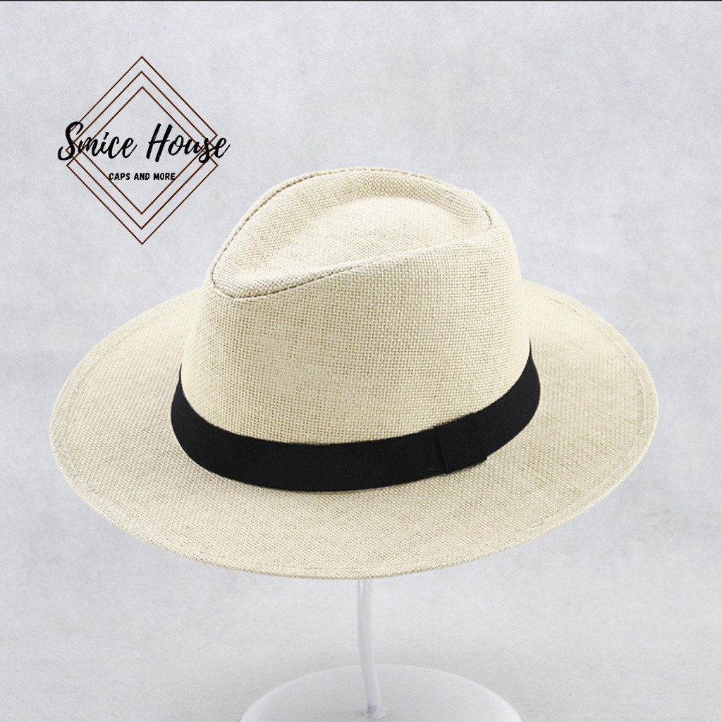 Nón phớt panama vành rộng cao cấp tặng kèm lót đế mũ, mũ cao bồi đi biển nam nữ form cứng- Smice House