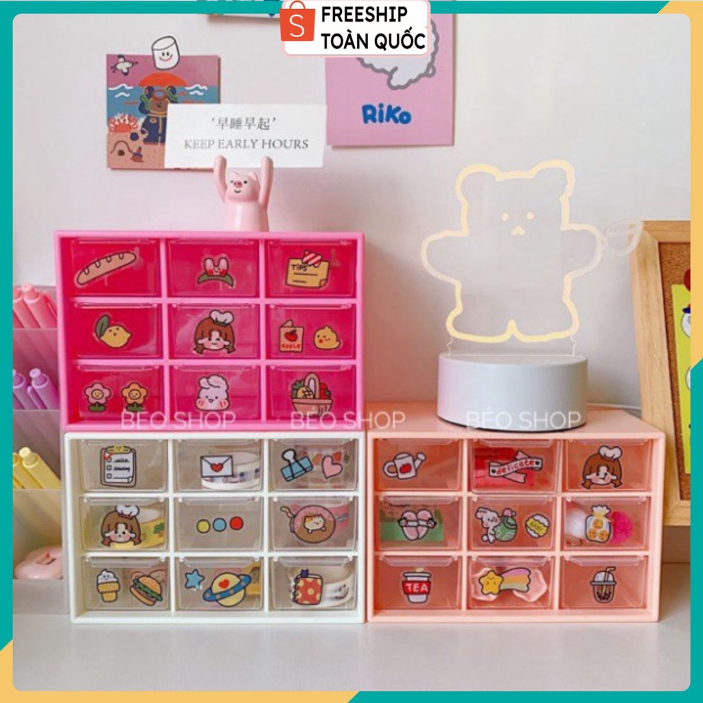 Hộp nhựa đa năng 9 ngăn đựng đồ siêu xinh , kệ đựng đồ mini . .