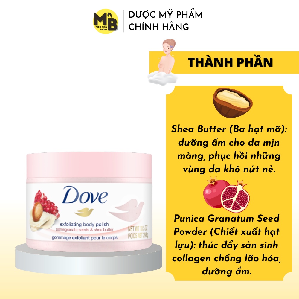 Tẩy tế bào chết Dove Lựu Bơ và Mắc Ca Sữa 225ml