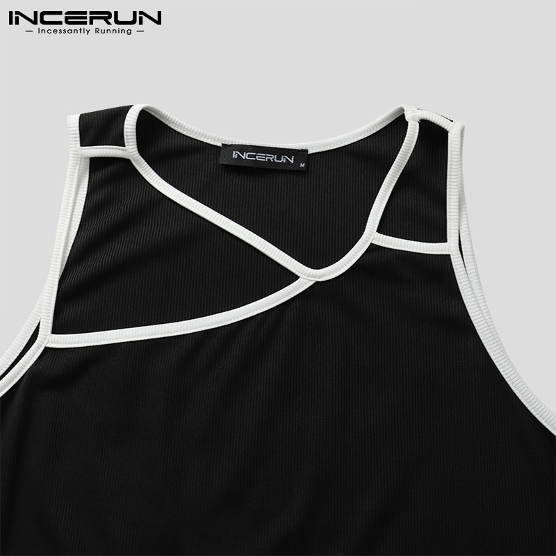 Áo ba lỗ nam INCERUN co giãn màu trơn khoét lỗ không tay kiểu cách