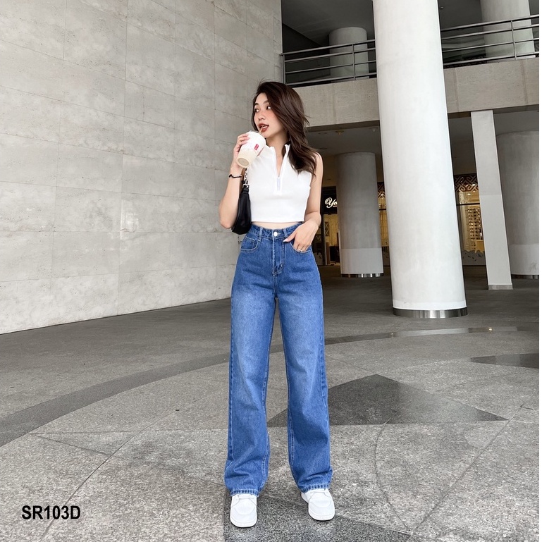 Quần Jean Ống Rộng Màu Xanh Đậm Kpboutique Quần Chuẩn Fom Dáng Đẹp Dễ Phối Đồ Dành Cho Nữ Quần Jean Nữ Giá Rẻ SR103D | BigBuy360 - bigbuy360.vn