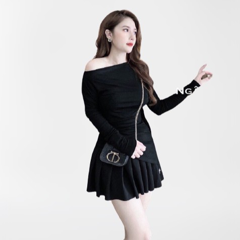 Áo lệch vai Bingshop , áo thun nữ body cổ thuyền vải borip co giãn dày đẹp | BigBuy360 - bigbuy360.vn