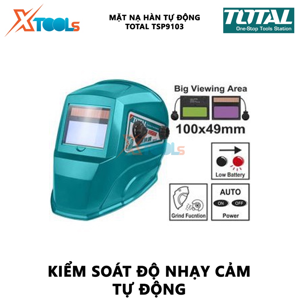 Mặt nạ hàn điện tử TOTAL TSP9103 mặt nạ hàn tự động Vùng quan sát 98x43mm, Trạng thái tối bóng có thể thay đổi 9-13