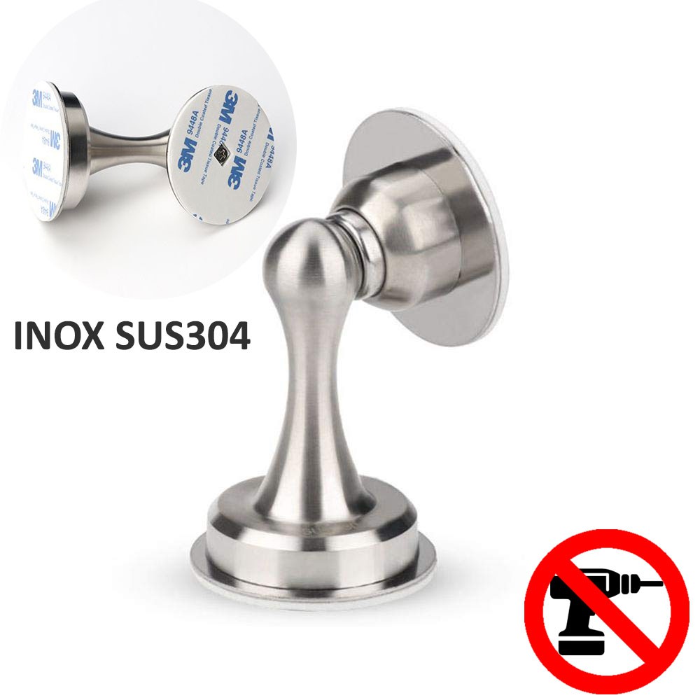 Bộ Chặn Cửa Inox SUS304 Dán Tường Tiện Lợi, Có Nam Châm Hút Cực Mạnh, Chặn Cửa Dán tường bằng keo 3M