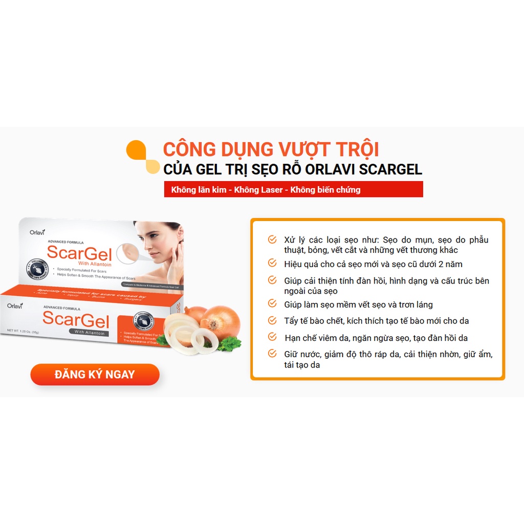 Kem bôi Orlavi ScarGel with Allantoin hỗ trợ làm liền sẹo