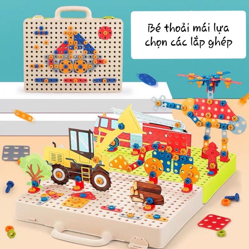 Bộ đồ chơi lắp ráp kĩ sư 331 chi tiết - vali vặn ốc vít cho bé trai từ 3 tuổi - MG108