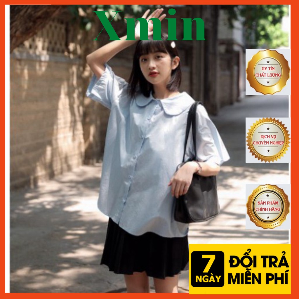 Áo kiểu hàn quốc A002, áo kiểu cổ sen nhỏ dáng babydoll trơn hai màu ngọt ngào xmin.fashion | BigBuy360 - bigbuy360.vn