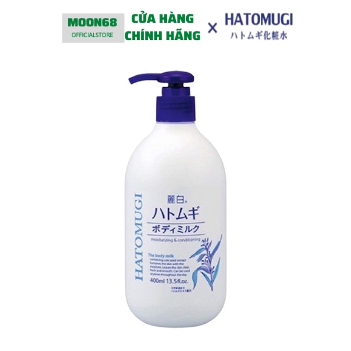 Sữa tắm Dưỡng thể sáng da ban đêm Hatomugi Moisturizing &amp; Conditioning The Body 400ml - Moon68