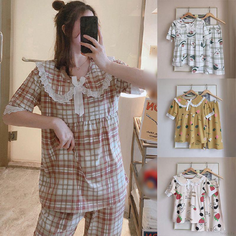 Set Đồ Bộ Ngắn In Họa Tiết Dễ Thương Cho Nữ