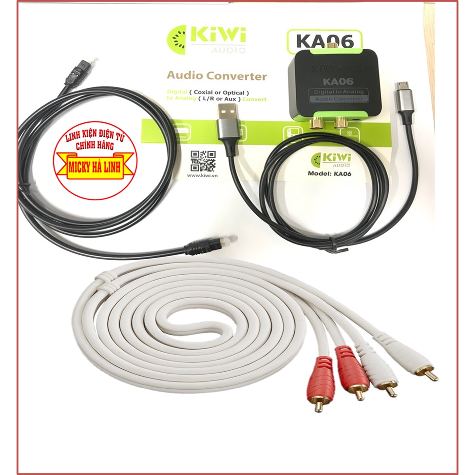 OPTICAL KIWI-KA06 &amp; DÂY CÁP LOA AV 4 ĐẦU, Bộ chuyển đổi âm thanh và dây cáp loa bông sen 4 đầu CHÍNH HÃNG