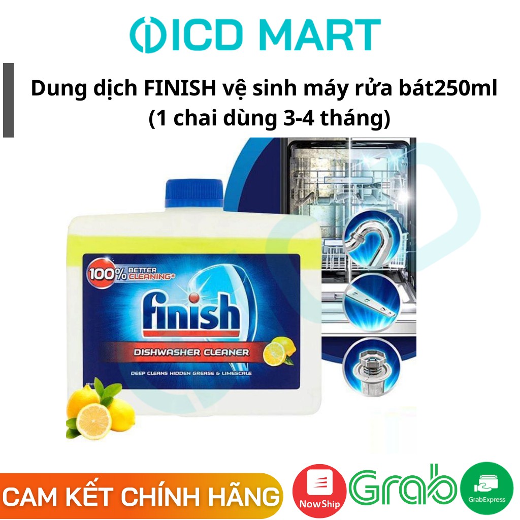 Finish dung dịch vệ sinh máy rửa bát chai 250ml, tẩy cặn canxi, giao màu ngẫu nhiên