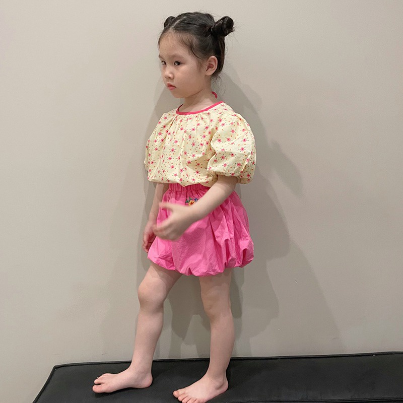 Set Áo Tay Phồng Ngắn Cổ Tròn + Quần Short Thời Trang Mùa Hè Phong Cách Hàn Quốc Cho Nữ