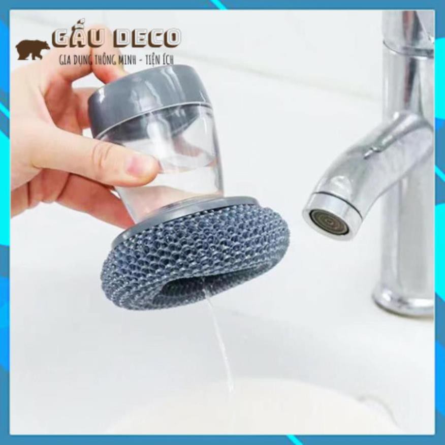 Cọ xoong nồi có bình đựng xà phòng tiện lợi an toàn cho da tay