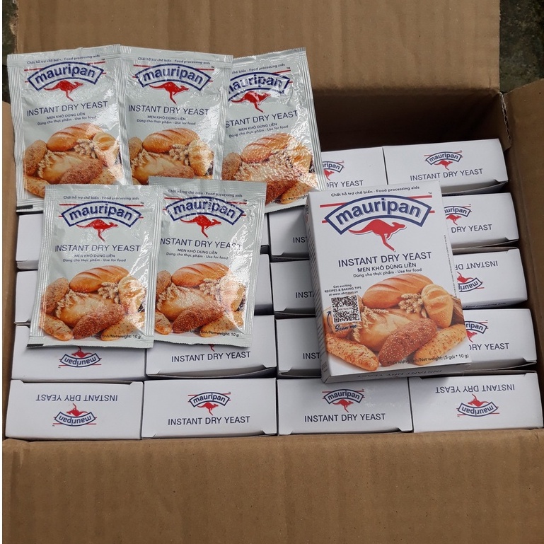 Men nở, men khô lạt Mauripan hộp 5 gói , 1gói 10g làm bánh mỳ, bánh bao, pizza