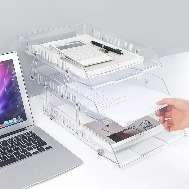 Khay Ba Tầng Bằng Acrylic Trong Suốt Để Tài Liệu Khổ A4 Tiện Dụng