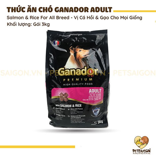 [CHÍNH HÃNG] THỨC ĂN GANADOR ADULT VỊ CÁ HỒI CHO CHÓ - GÓI 3KG